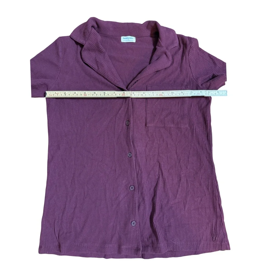 Tommy John Womens Plum‎ Ribbed Pajama Set Short Sleeve Button Top Pants Small